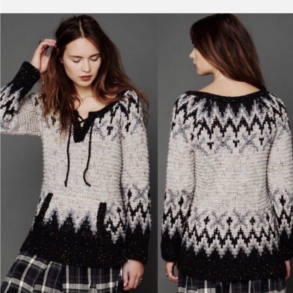 Free People Love Bug Lace Up Nordic Sweater Size M